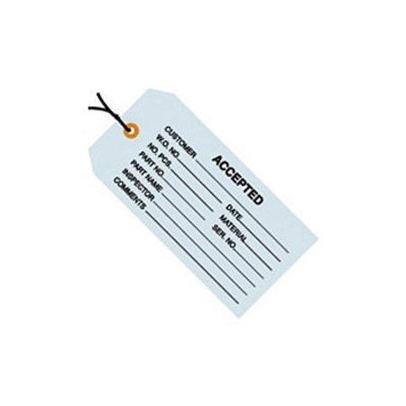 BOX PACKAGING Inspection Tags, "Accepted", Pre Strung, #5, 4-3/4"L x 2-3/8"W, Blue, 1000/Pack G20012